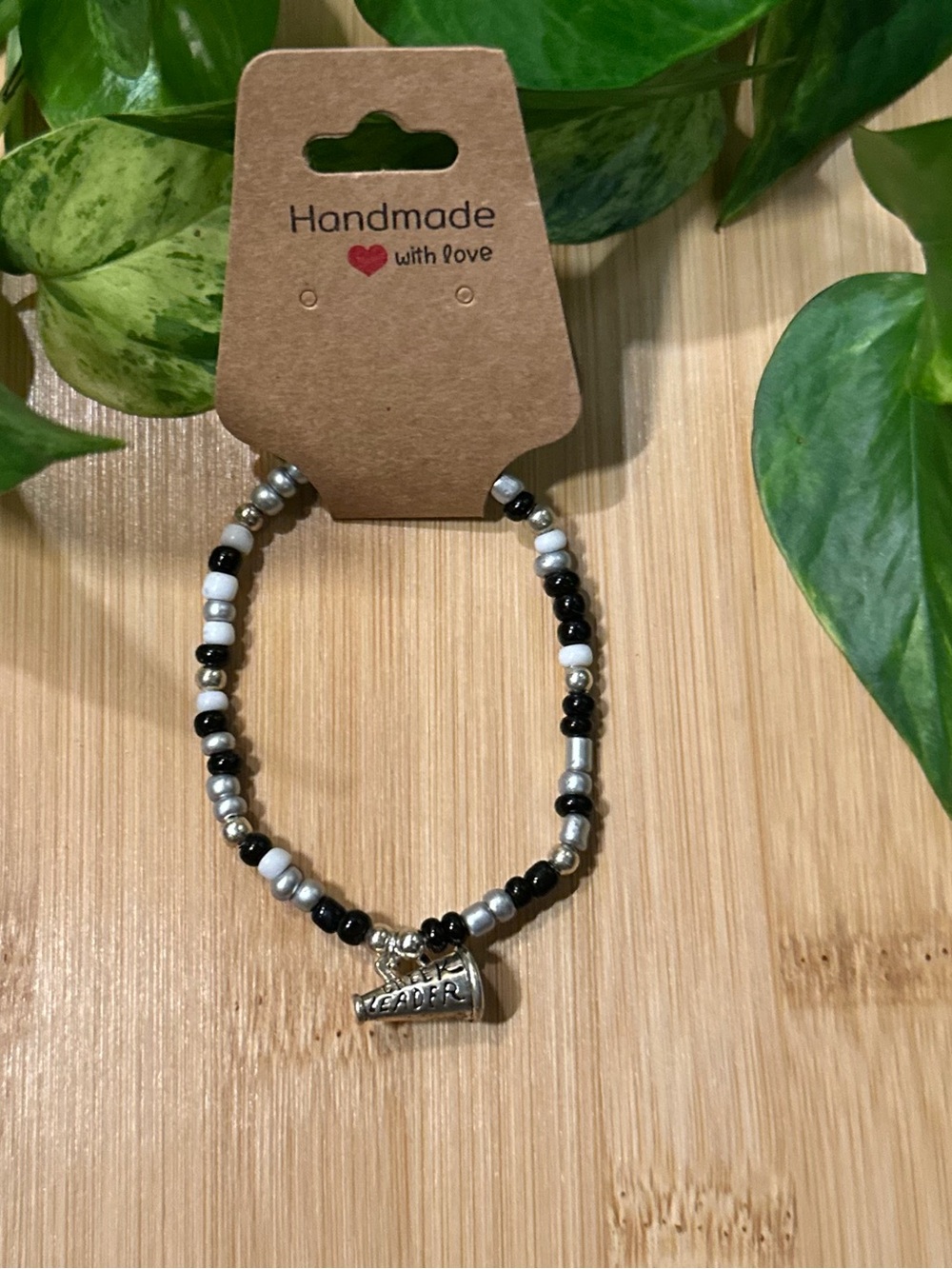 📣✨ Cheer Stretchy Beaded Bracelet | Handmade | Silver Cheer‎ Dangle Charm 📣